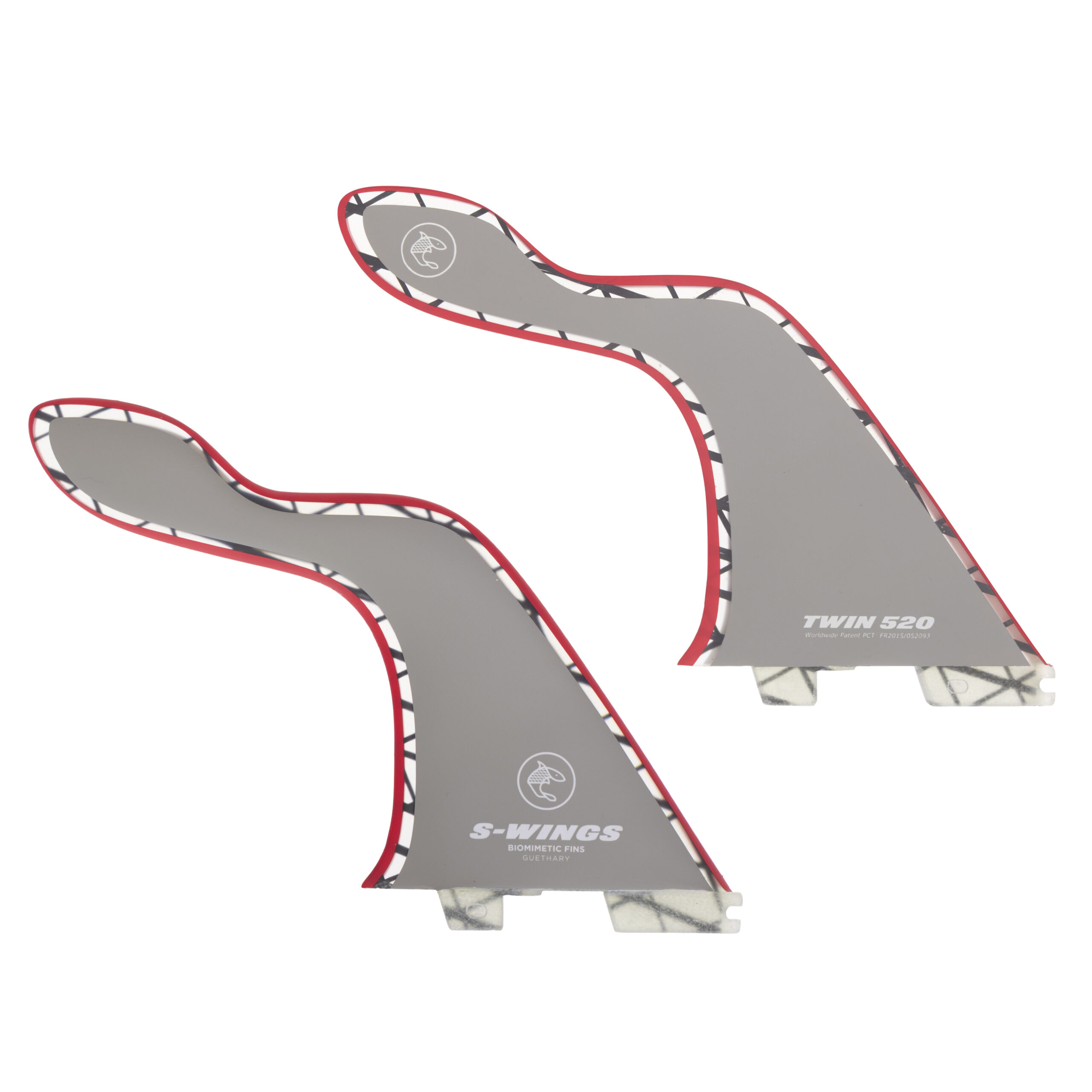 FCS1用　S-wing fin 520ツインフィン FCS1用 S-wing fin 520ツインフィン Twin 520 Red Carbon - S-Wings